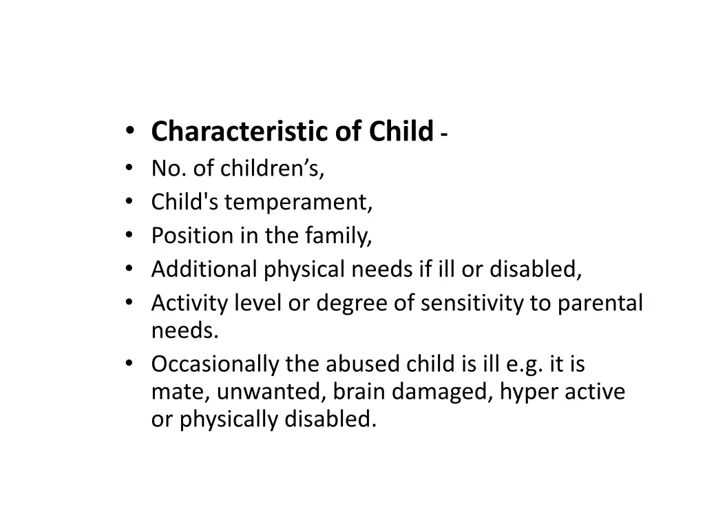 characteristic of child no of children s child