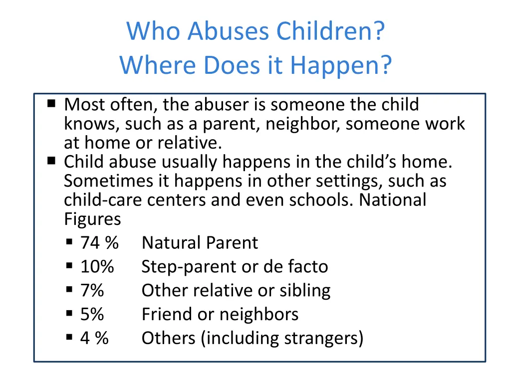 who abuses children where does it happen