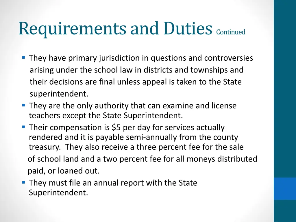 requirements and duties continued