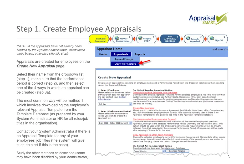 step 1 create employee appraisals