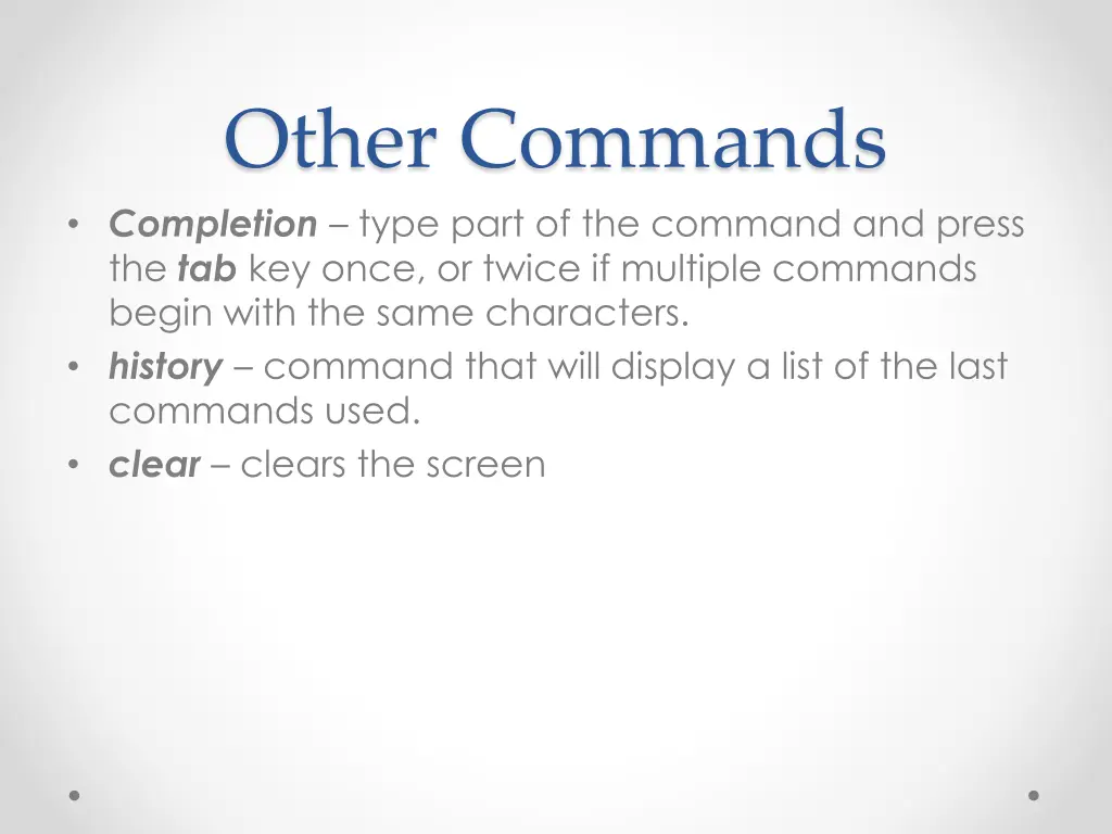 other commands completion type part