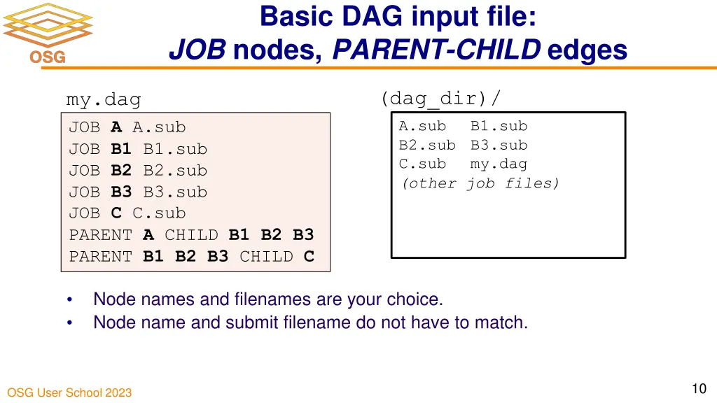 basic dag input file job nodes parent child edges 1