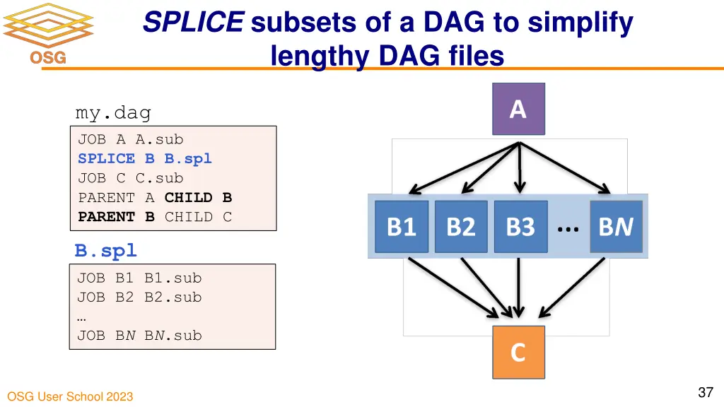 splice subsets of a dag to simplify lengthy