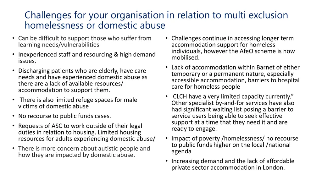 challenges for your organisation in relation