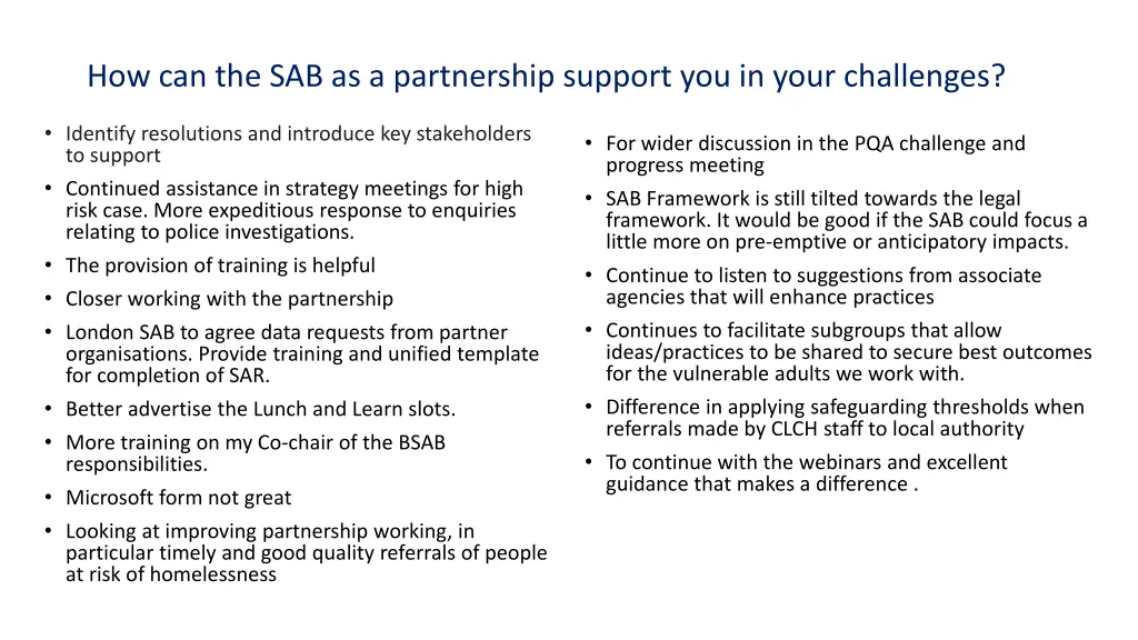 how can the sab as a partnership support