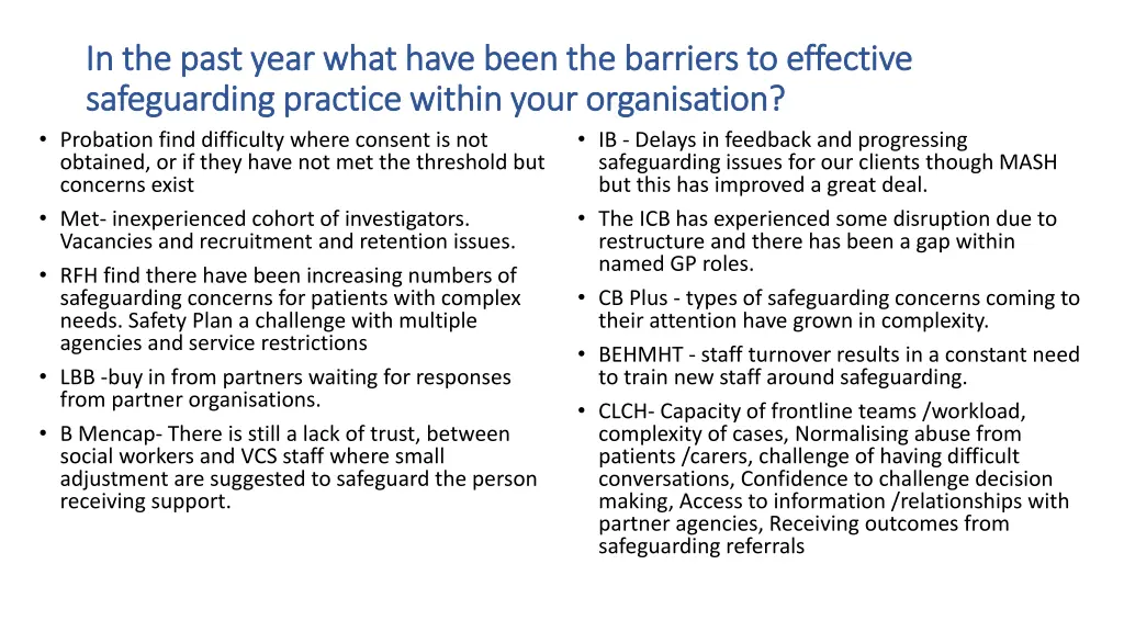 in the past year what have been the barriers