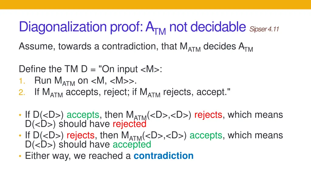 diagonalization proof a tm not decidable sipser 4