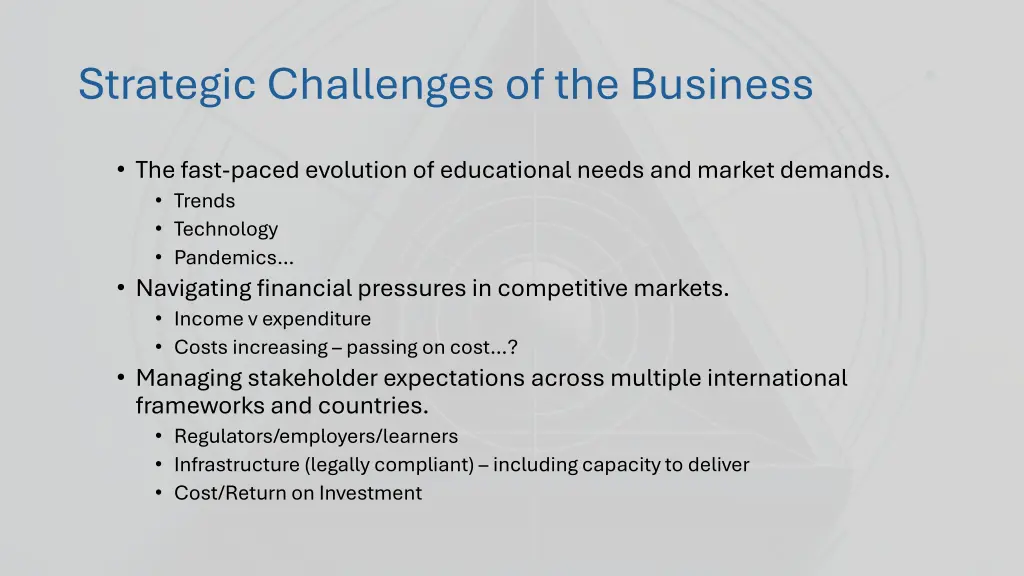 strategic challenges of the business