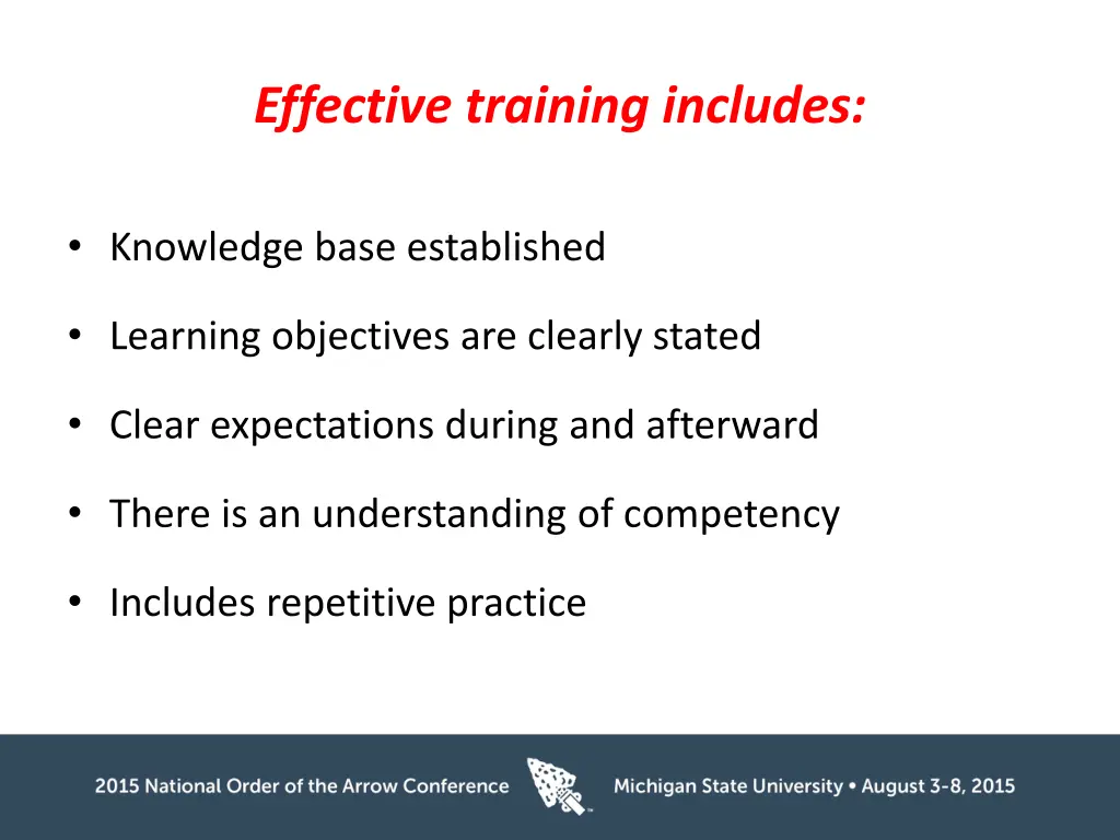 effective training includes