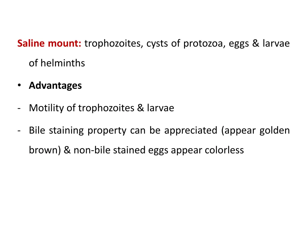 saline mount trophozoites cysts of protozoa eggs