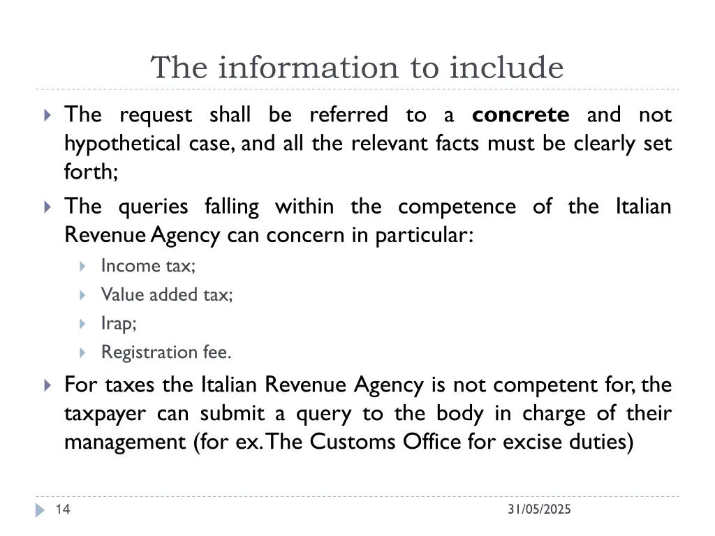 the information to include