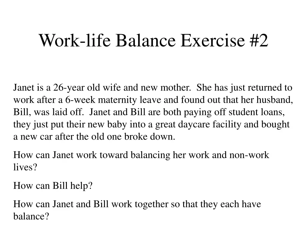 work life balance exercise 2