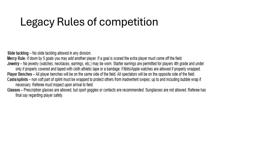legacy rules of competition