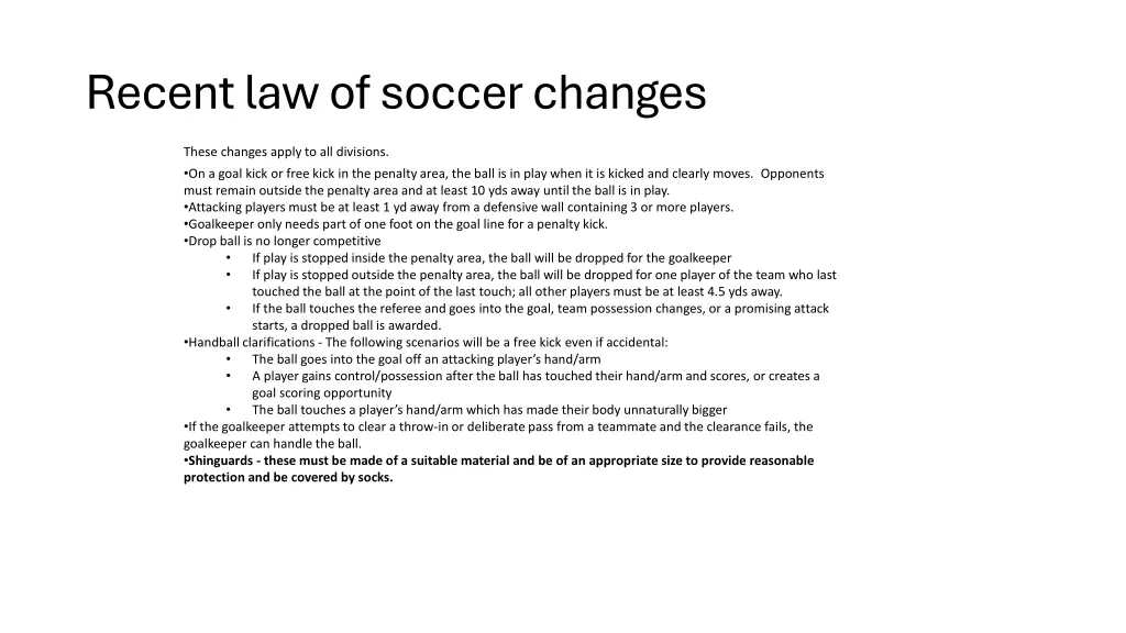 recent law of soccer changes