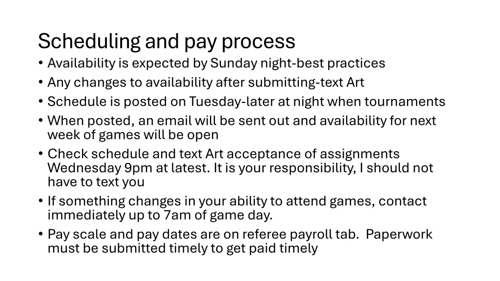scheduling and pay process availability
