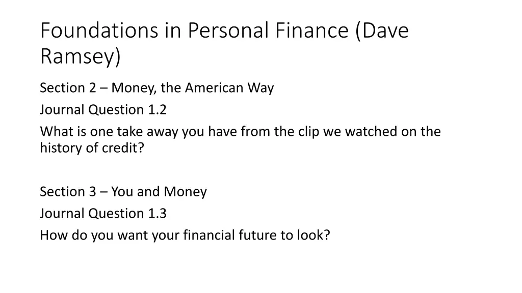 foundations in personal finance dave ramsey 1