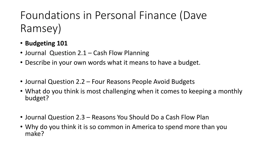 foundations in personal finance dave ramsey 2