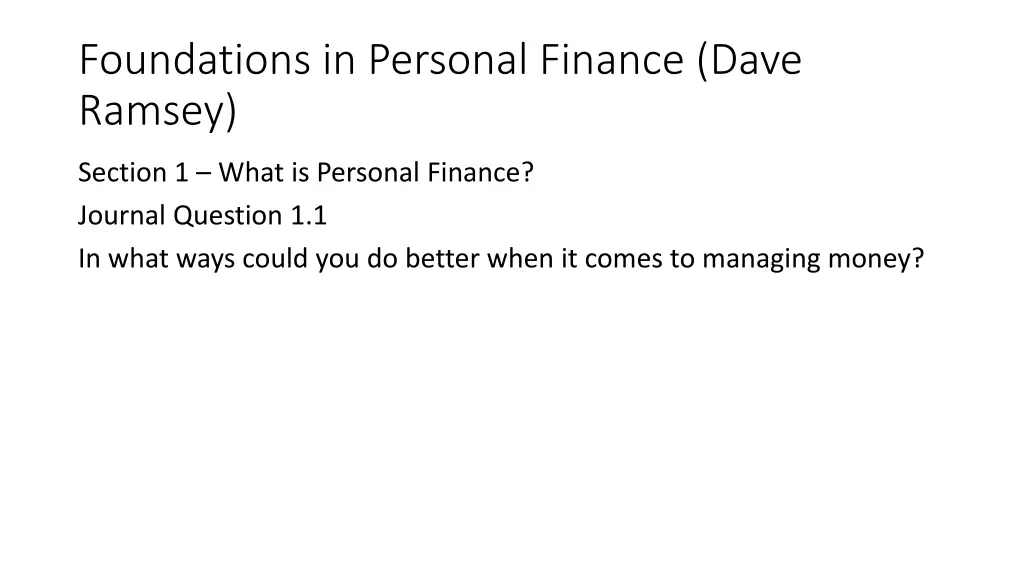 foundations in personal finance dave ramsey
