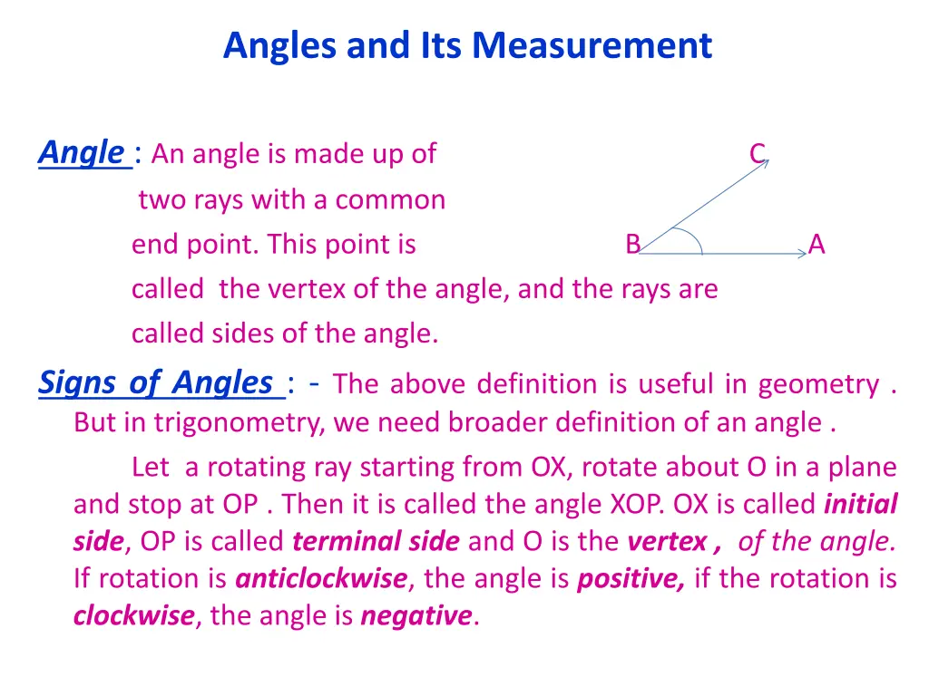 angles and its measurement