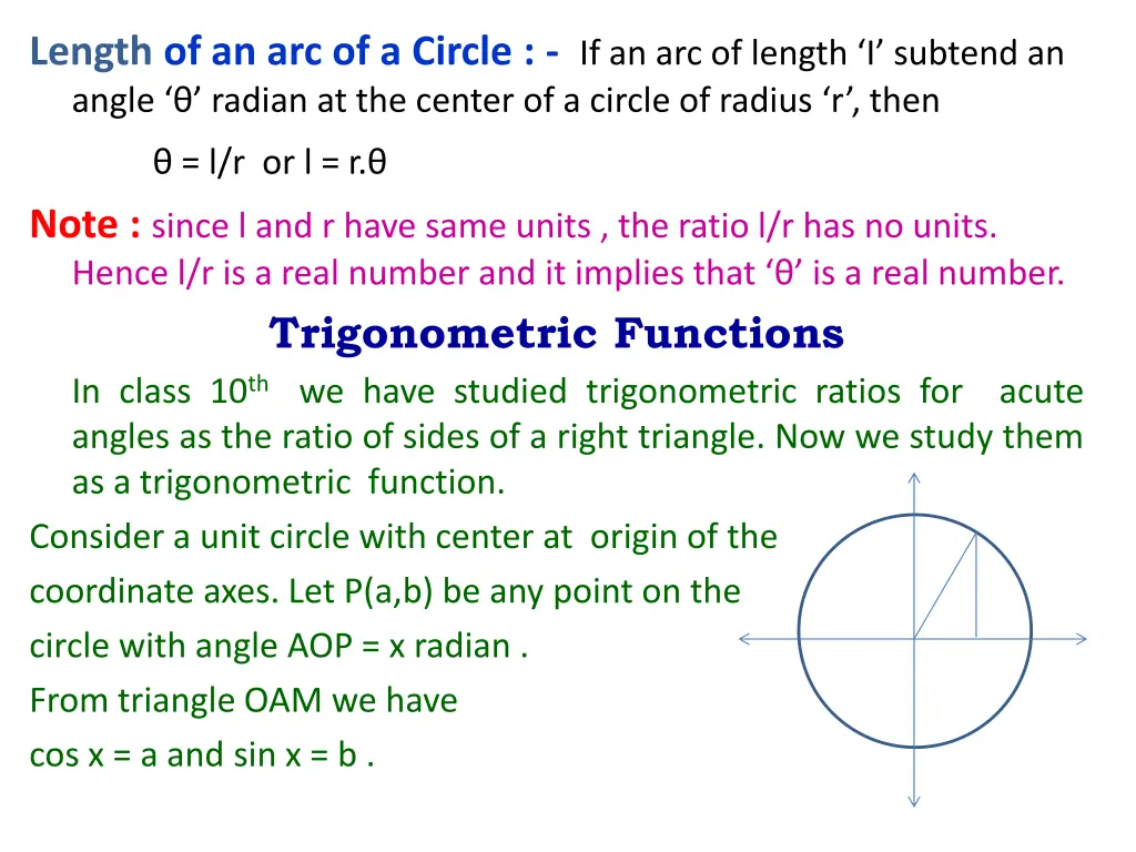 length of an arc of a circle if an arc of length