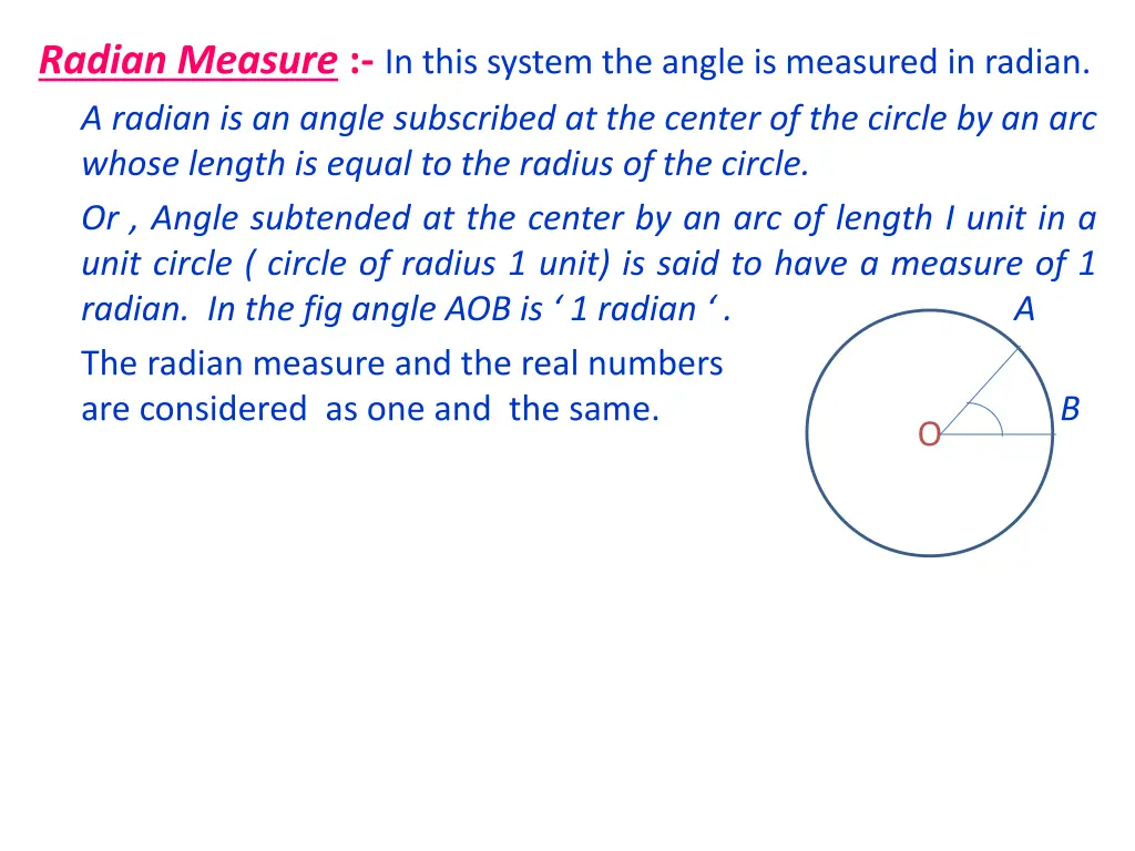 radian measure in this system the angle