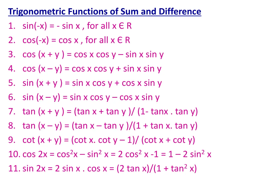 trigonometric functions of sum and difference