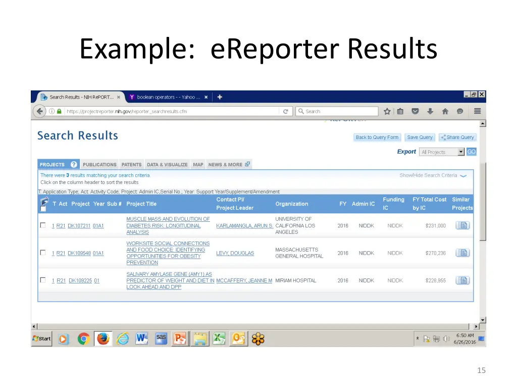 example ereporter results