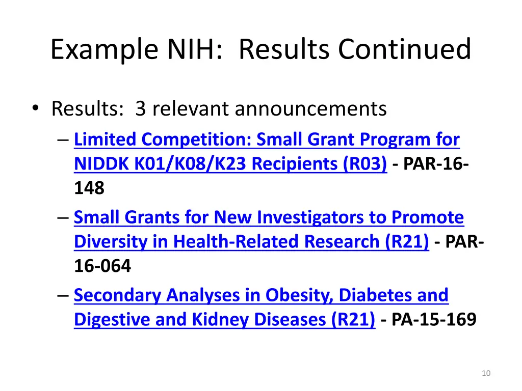 example nih results continued