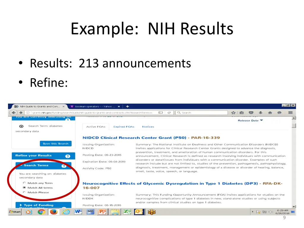 example nih results