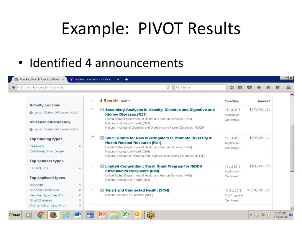 example pivot results