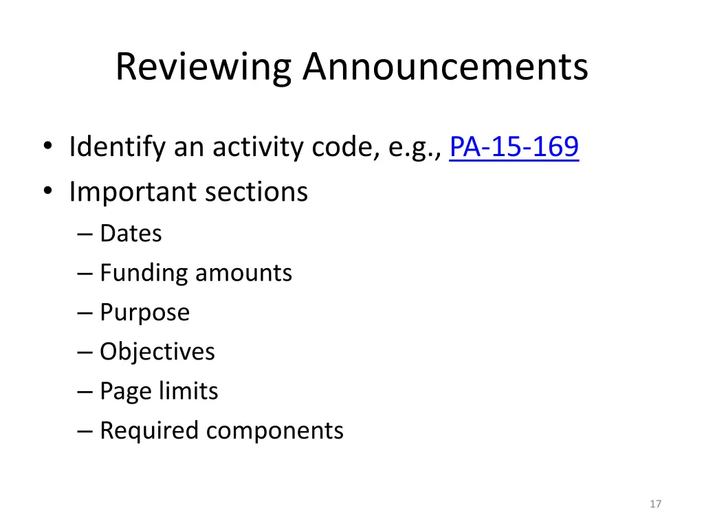 reviewing announcements