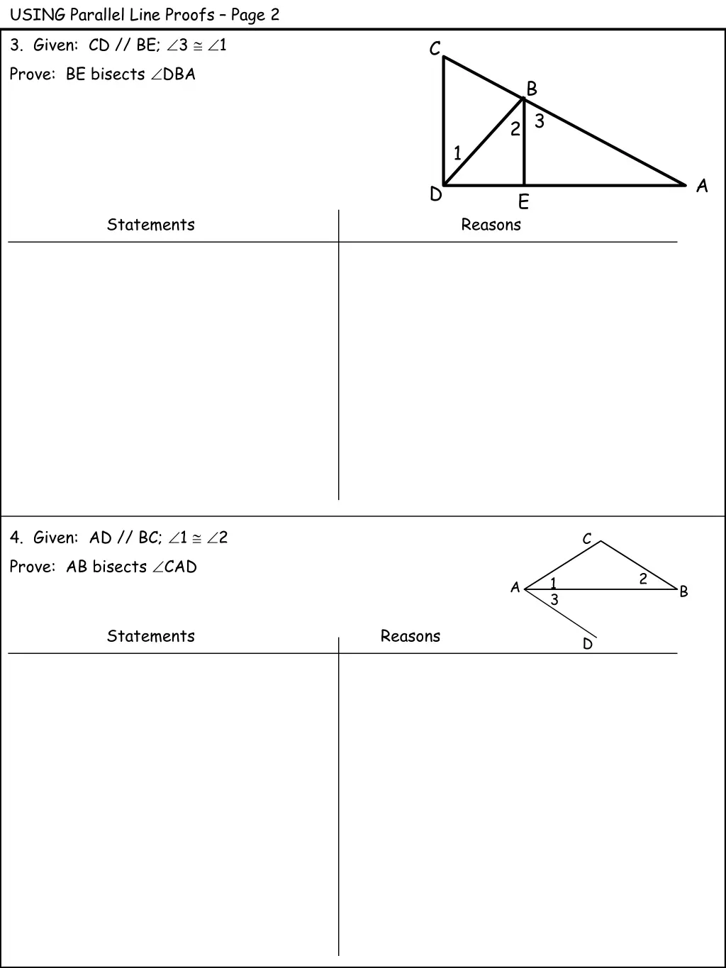 using parallel line proofs page 2 3 given