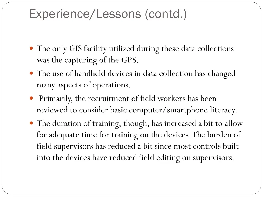 experience lessons contd