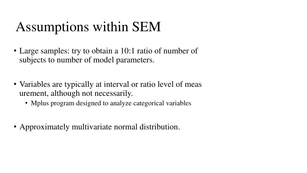assumptions within sem