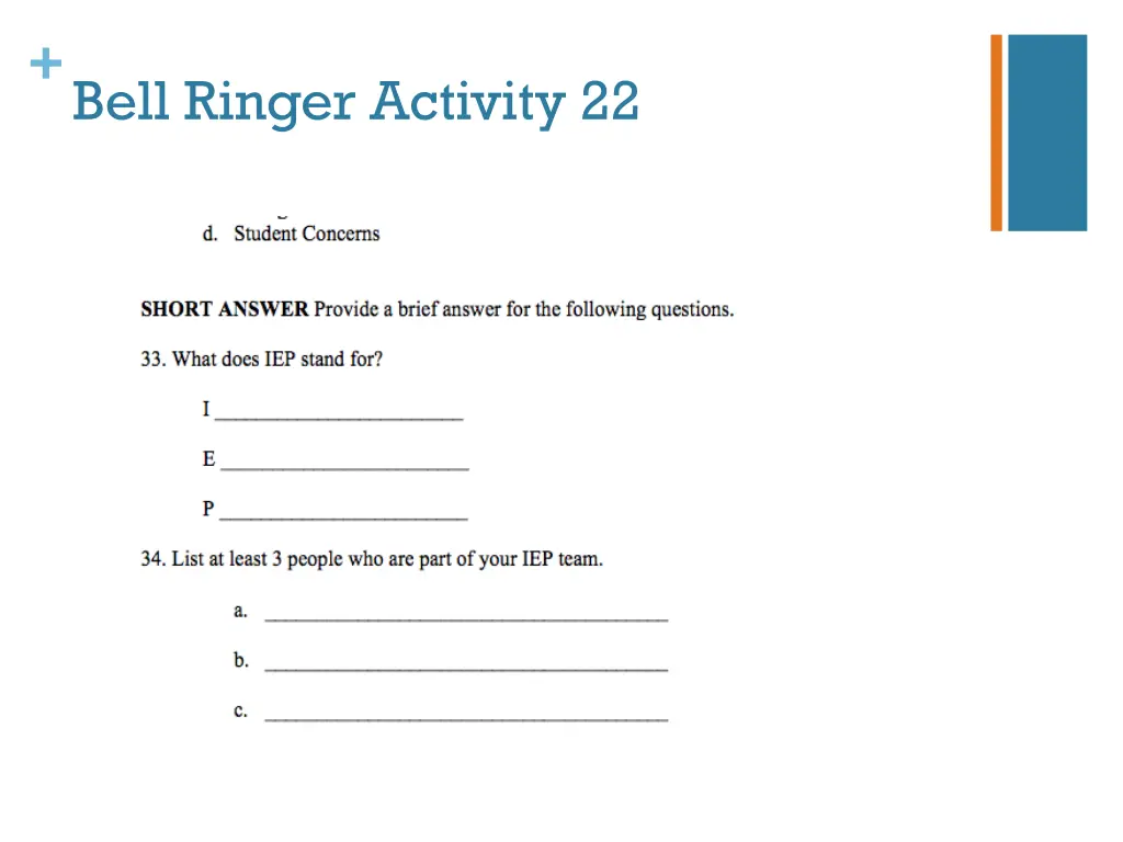 bell ringer activity 22