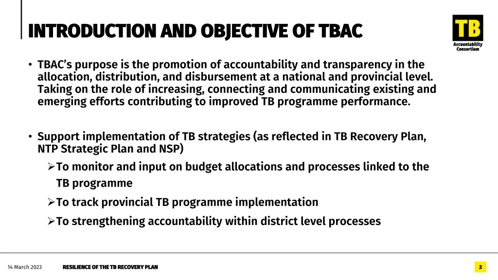 introduction and objective of tbac introduction