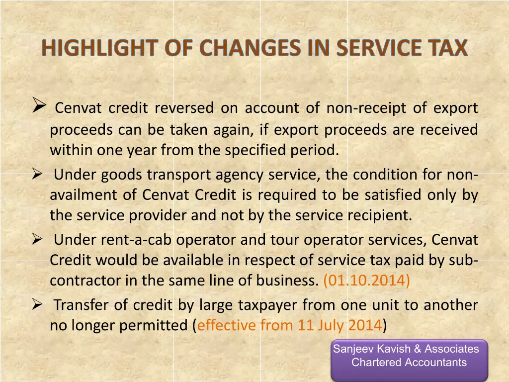 highlight of changes in service tax 11