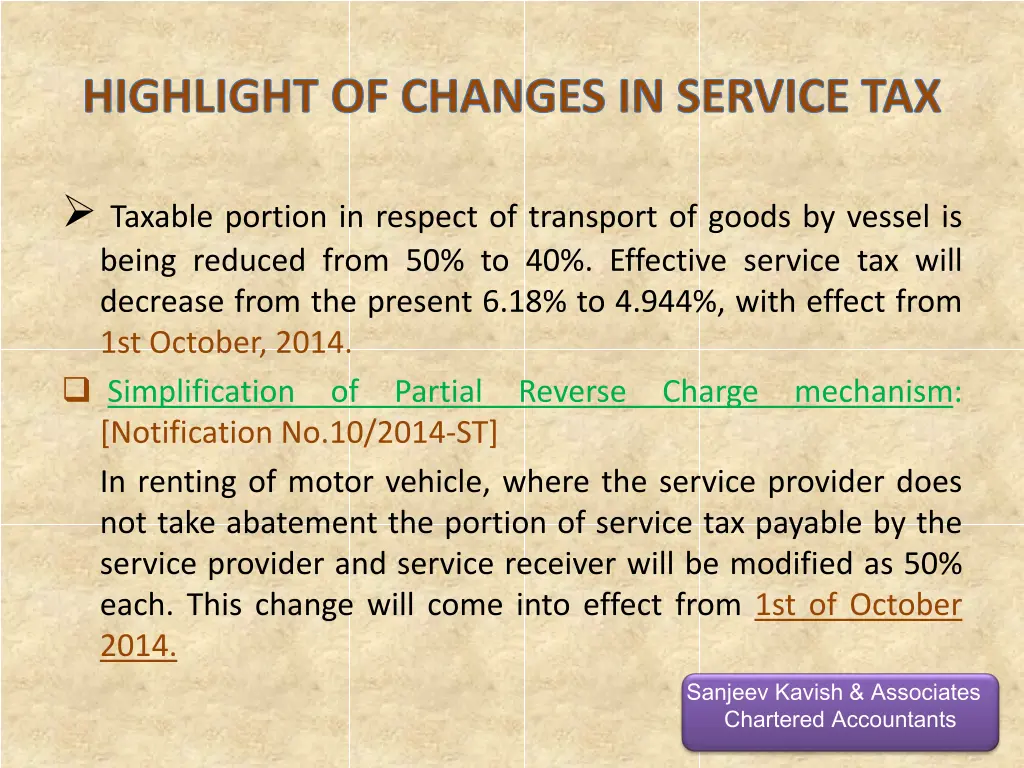 highlight of changes in service tax 12