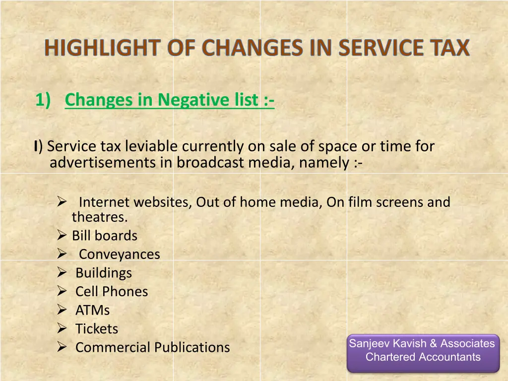highlight of changes in service tax