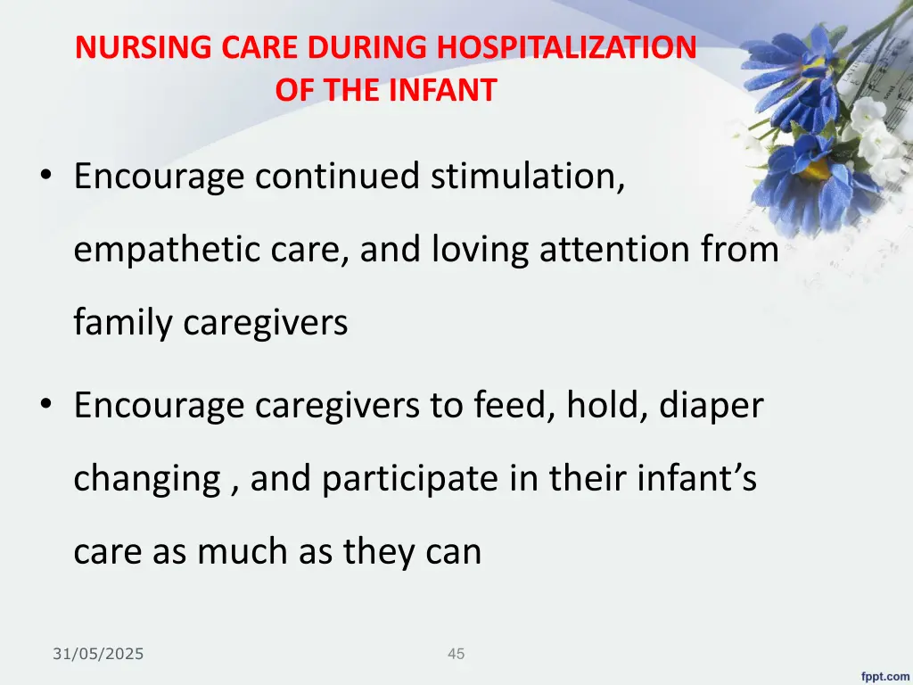 nursing care during hospitalization of the infant