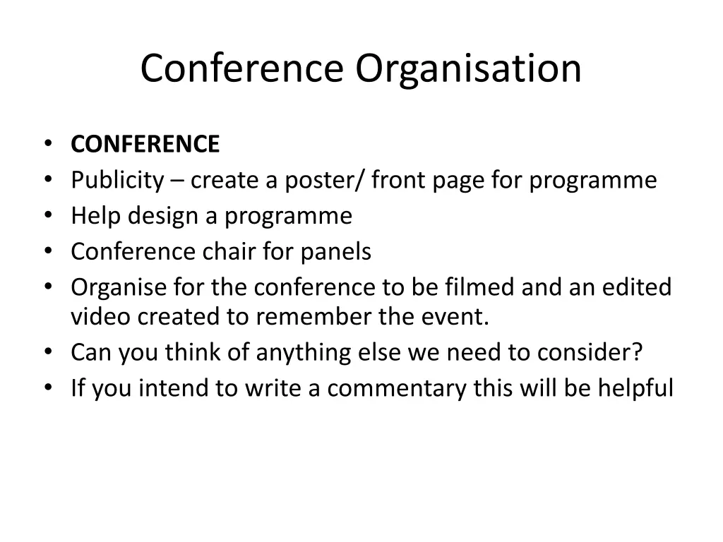 conference organisation