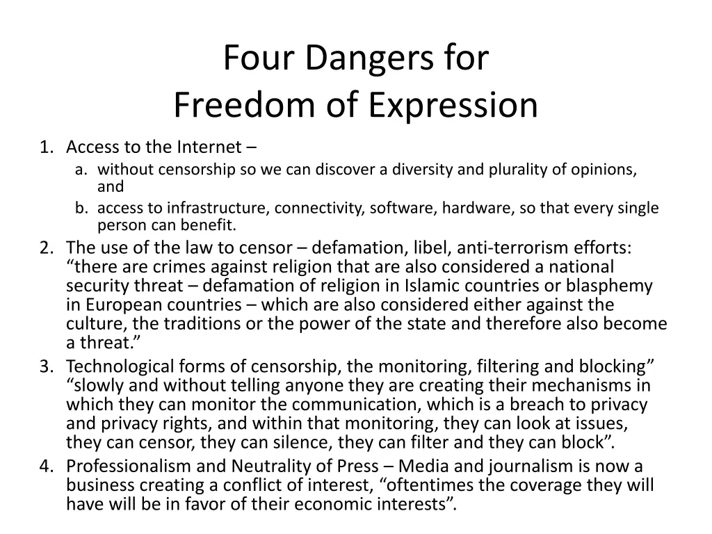four dangers for freedom of expression