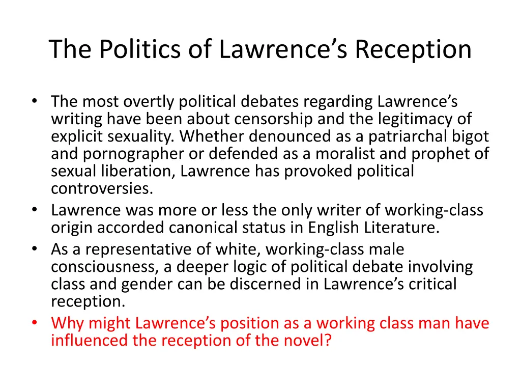 the politics of lawrence s reception