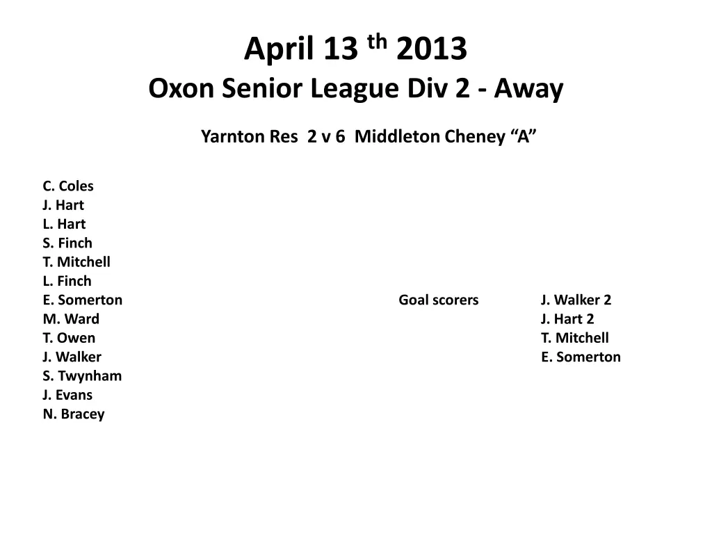 april 13 th 2013 oxon senior league div 2 away