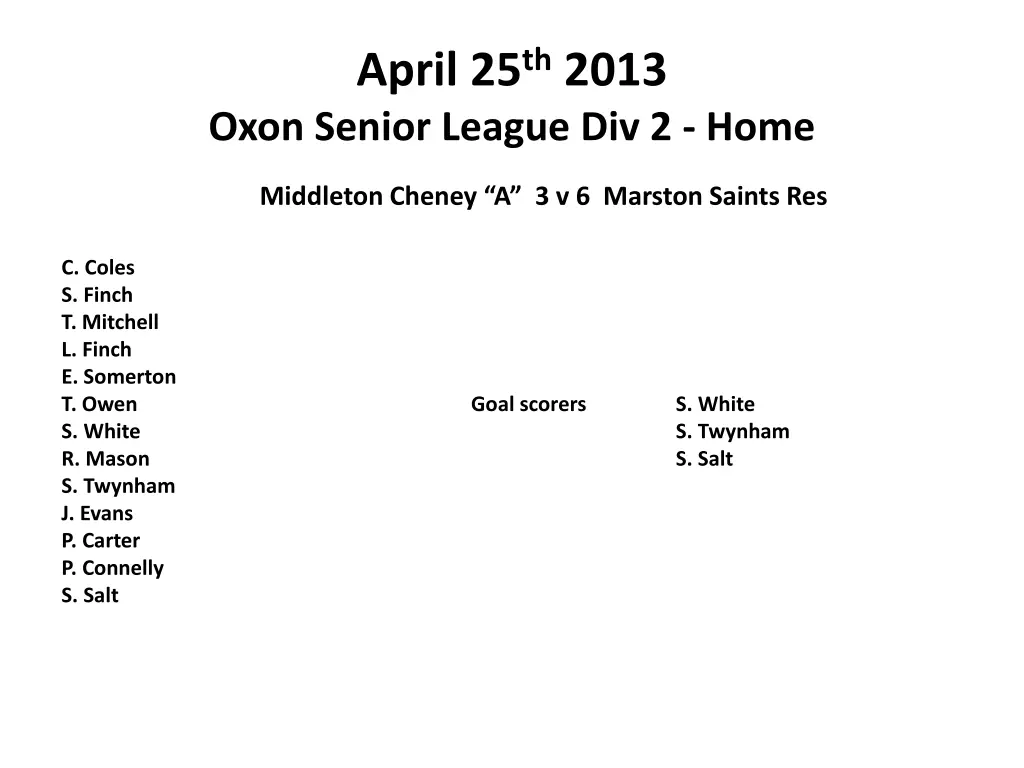 april 25 th 2013 oxon senior league div 2 home