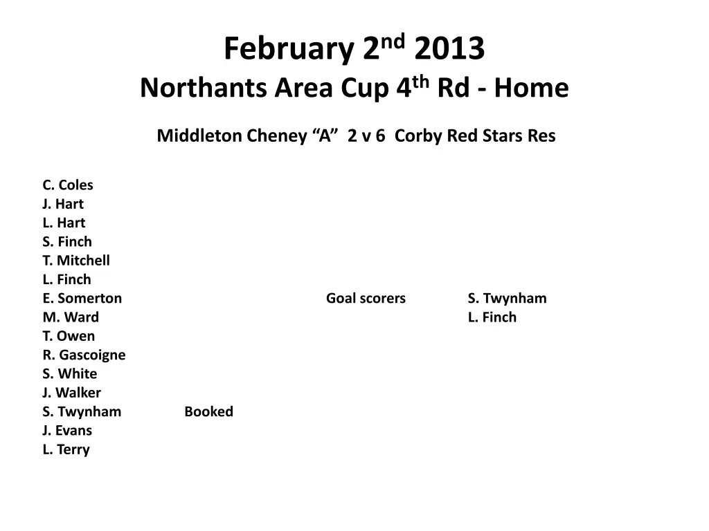 february 2 nd 2013 northants area cup 4 th rd home
