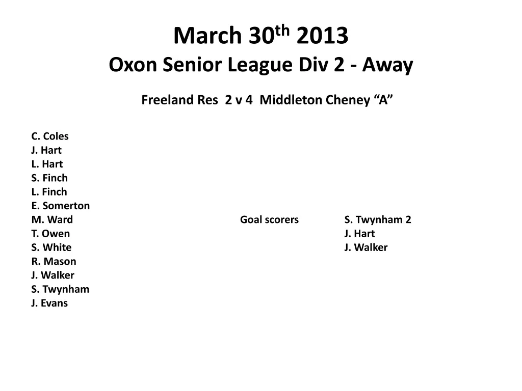 march 30 th 2013 oxon senior league div 2 away