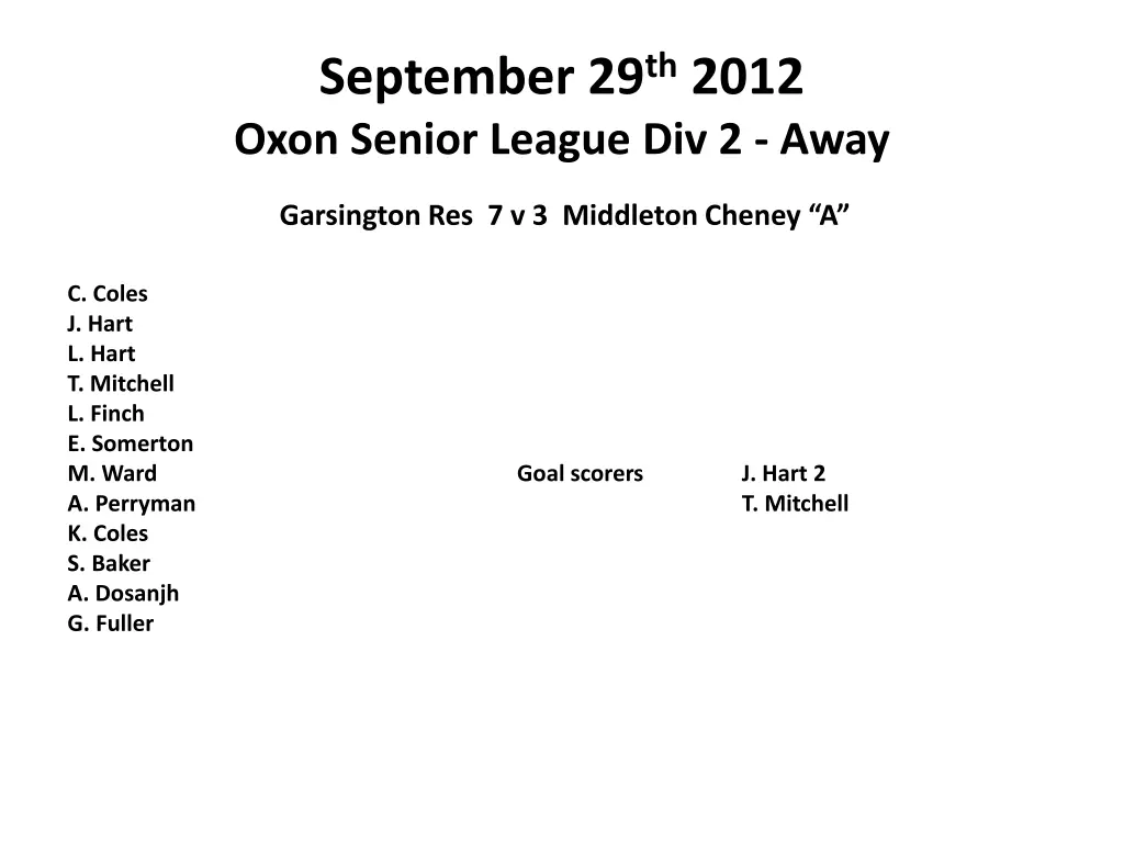 september 29 th 2012 oxon senior league div 2 away