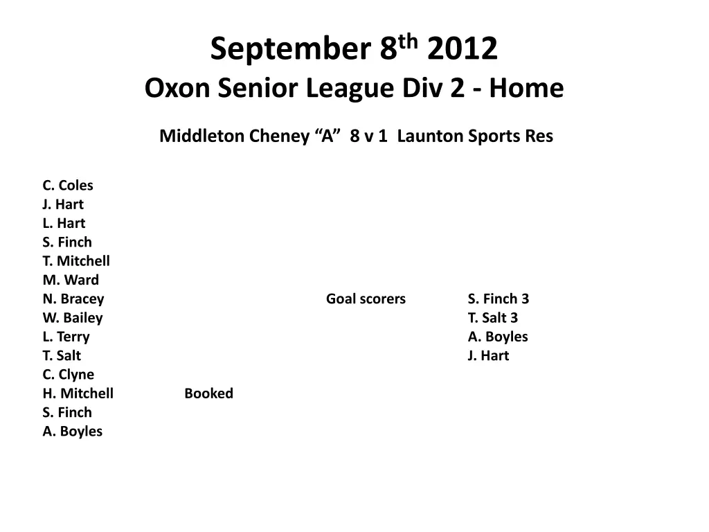 september 8 th 2012 oxon senior league div 2 home