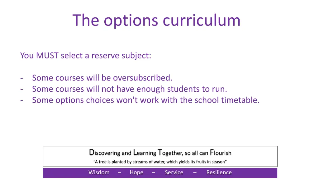 the options curriculum